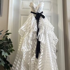 Terani Couture White and Black Striped Wedding Dress